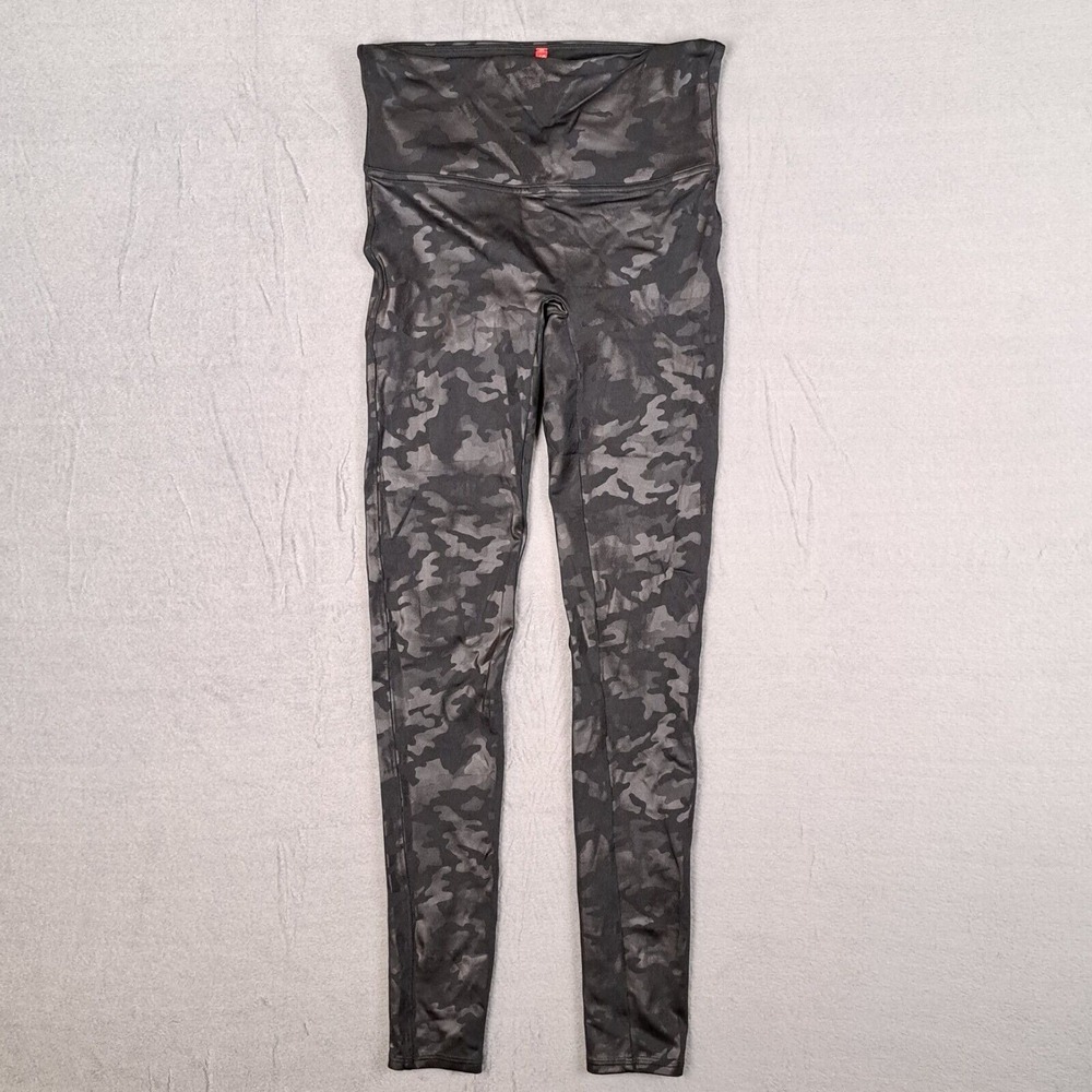Spanx Leggings Womens Medium Black Faux Leather Pull On Camo Chic Boho‎ Slimming